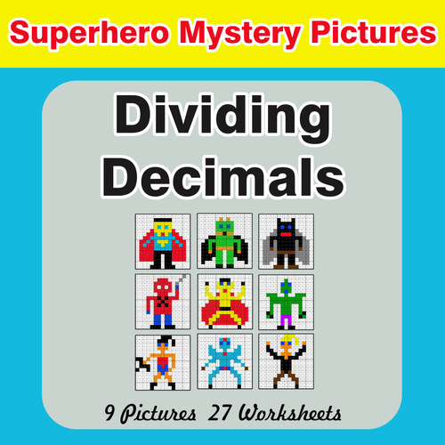 Dividing Decimals - Color-By-Number Superhero Mystery Pictures