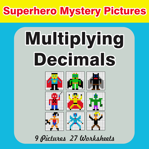 Multiplying Decimals - Color-By-Number Superhero Mystery Pictures