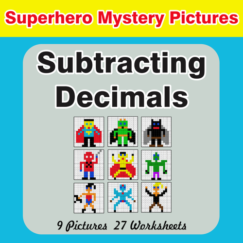 Subtracting Decimals - Color-By-Number Superhero Mystery Pictures