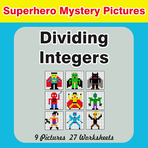Dividing Integers - Color-By-Number Superhero Mystery Pictures