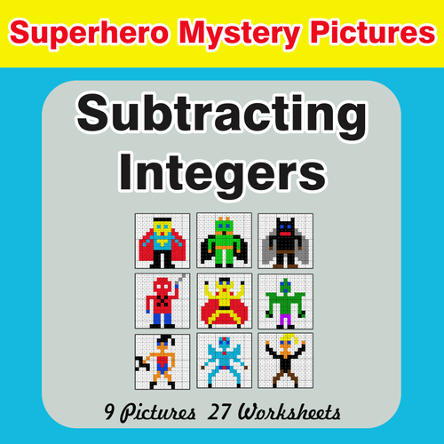 Subtracting Integers - Color-By-Number Superhero Mystery Pictures