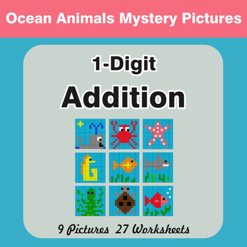 1-Digit Addition - Color-By-Number Mystery Pictures