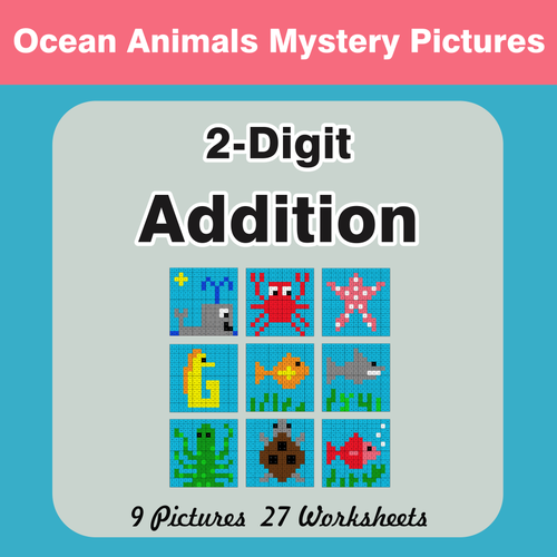 2-Digit Addition - Color-By-Number Mystery Pictures