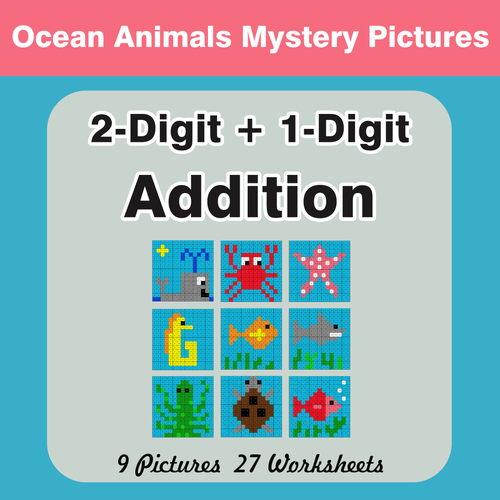 2-Digit + 1-Digit Addition - Color-By-Number Mystery Pictures