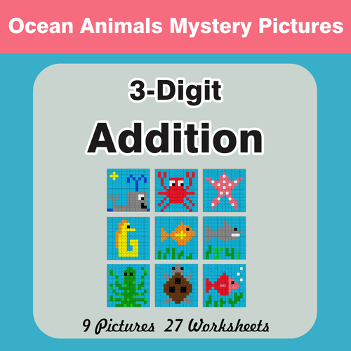 3-Digit Addition - Color-By-Number Mystery Pictures