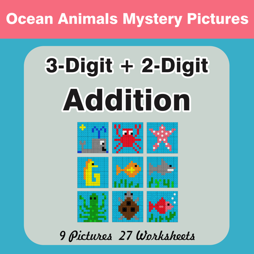 3-Digit + 2-Digit Addition - Color-By-Number Mystery Pictures