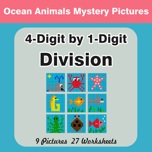 Division: 4-Digit by 1-Digit - Color-By-Number Mystery Pictures