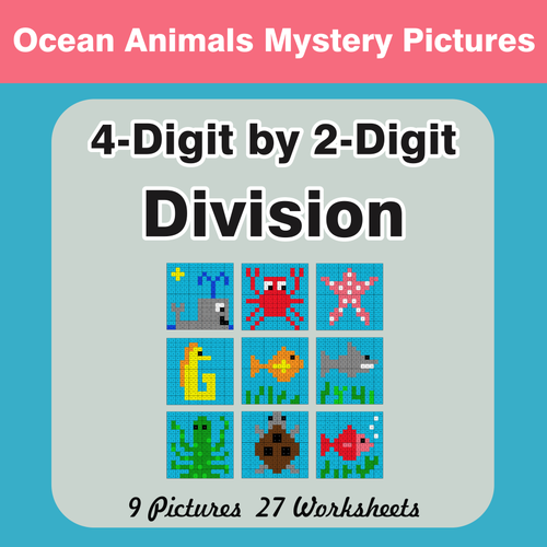 Division: 4-Digit by 2-Digit - Color-By-Number Mystery Pictures