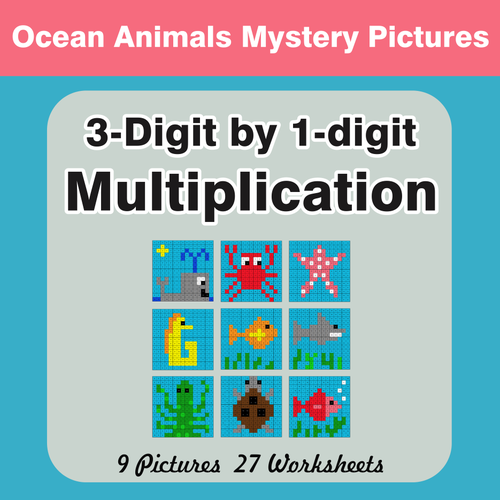 Multiplication: 3-Digit by 1-Digit - Color-By-Number Mystery Pictures