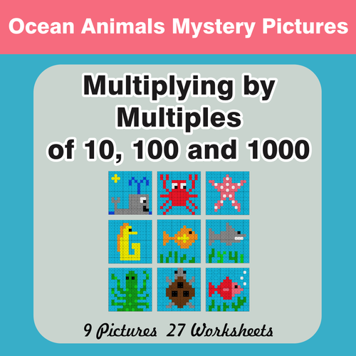 Multipying by Multiples of 10, 100, 1000 - Mystery Pictures