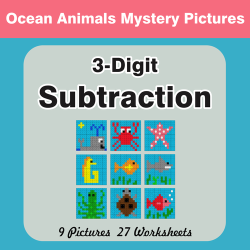 3-Digit Subtraction - Color-By-Number Mystery Pictures