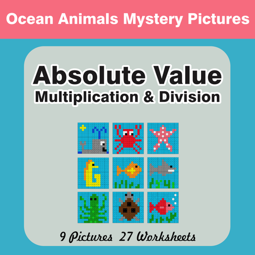 Absolute Value (Multiplication & Division) Color-By-Number Mystery Pictures