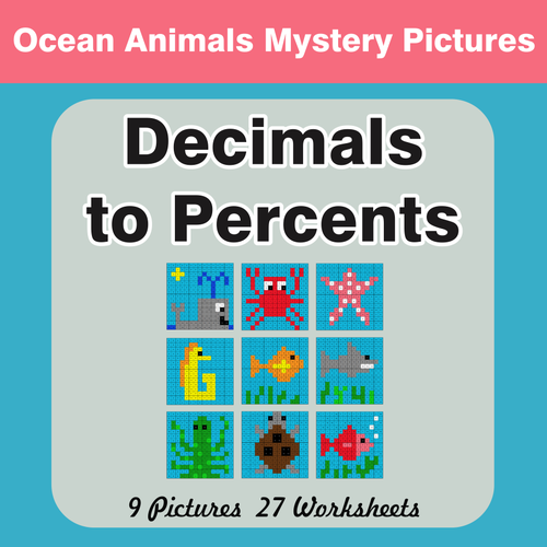 Converting Decimals to Percents - Color-By-Number Mystery Pictures