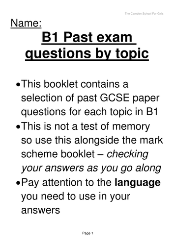 FORMATTED!! AQA B1 Past questions and answers by topic