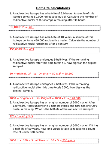 Half Life Calculations Aqa New Spec Teaching Resources