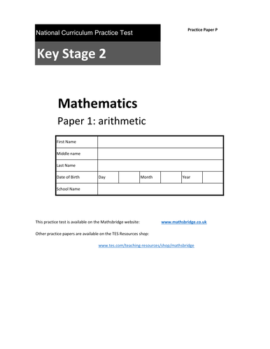 KS2 SATS Arithmetic Practice Papers x 3 (N,O,P)