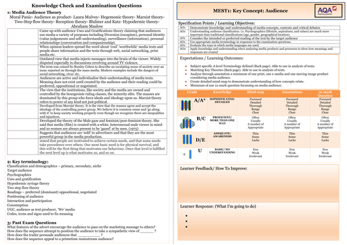 Knowledge Organisers/ Revision tasks for 4 Key Concepts AS Media