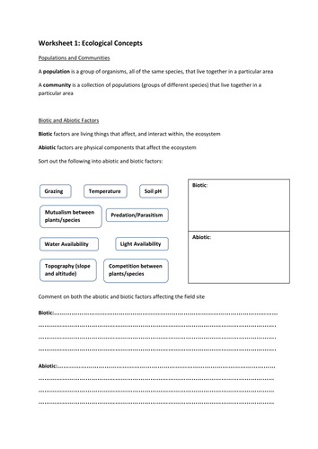 Ecological Sampling Worksheets