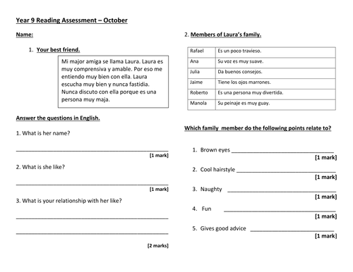 AQA GCSE Grade 1-9 exam style reading assessment - family, friends and relationships in the family