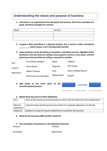 Quick-fire questions - What is business? - Understanding the nature and purpose of business