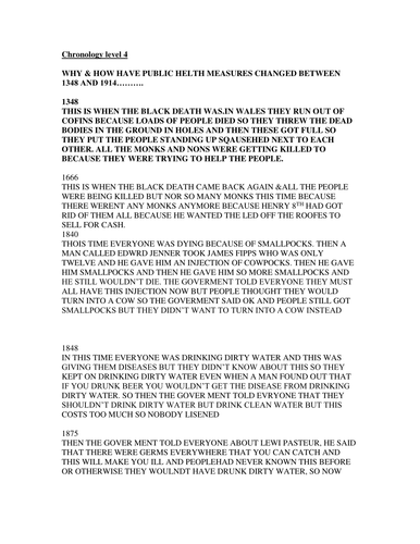 Moderating of chronology work levels 4-7. Public Health 1348-1914. KS3. Department moderation. AFL.