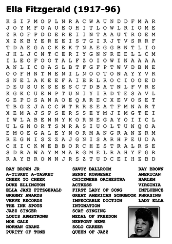 Ella Fitzgerald Word Search