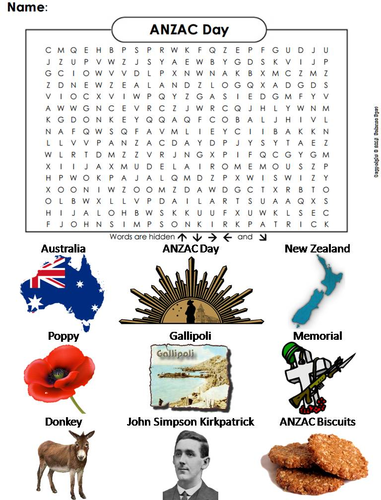 ANZAC Day Word Search