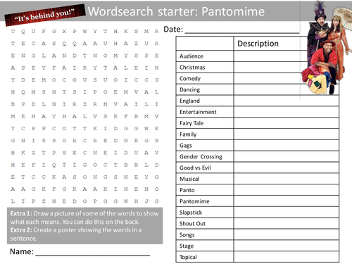 Drama Pantomime Keyword Wordsearch Crossword Anagrams Brainstormer Keyword Starters Homework Cover