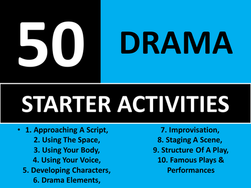 50 x Drama Starters Wordsearches Crossword Alphabet Brainstorm GCSE KS3 Keyword Homework Cover