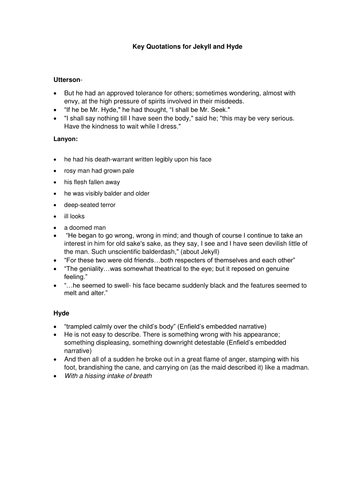 Quotations for Jekyll and Hyde with gap fill exercises