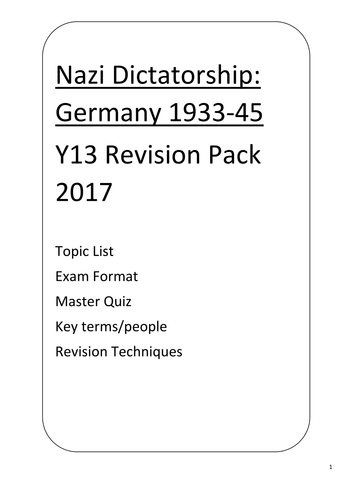 A2 Nazi Germany Revision  Booklet - AQA Unit 2O