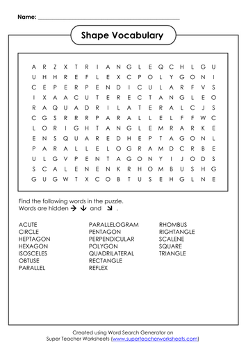 Shape Vocabulary Crossword and Word Search