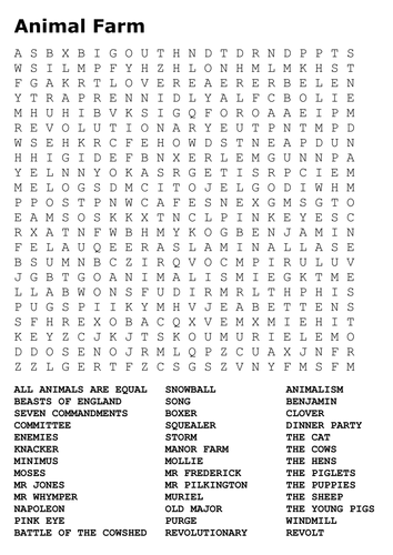 Animal Farm Word Search by sfy773 | Teaching Resources