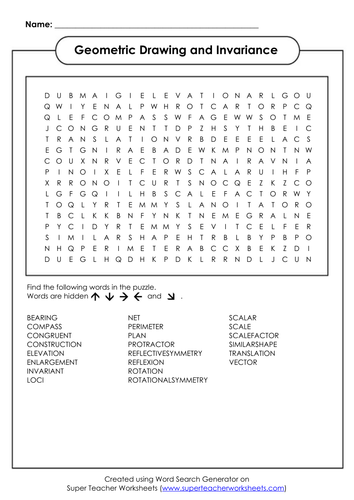 Geometric Drawing and Invariance Vocabulary Wordsearch and Crossword.