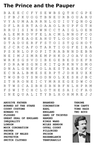 The Prince and the Pauper Word Search