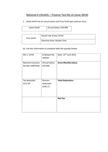 National 4 Lifeskills Finance Revision and Practice Tests