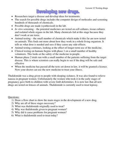 Testing New Drugs worksheet