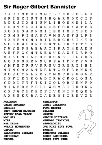 Roger Bannister and the Four Minute Mile Word Search