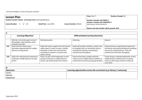Athletics Pacing Lesson Plan