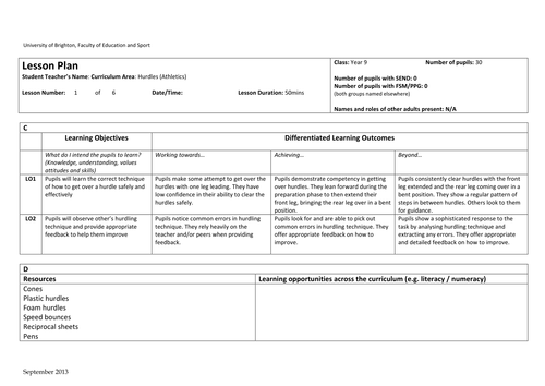 Athletics Hurdling Lesson Plan