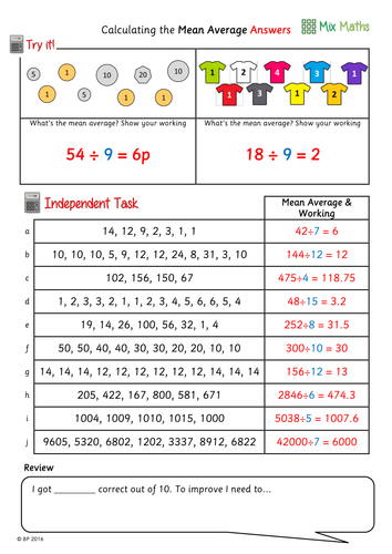 Mean Average WHOLE lesson! PowerPoint, Worksheet & Answer Sheet - KS2/3 Maths