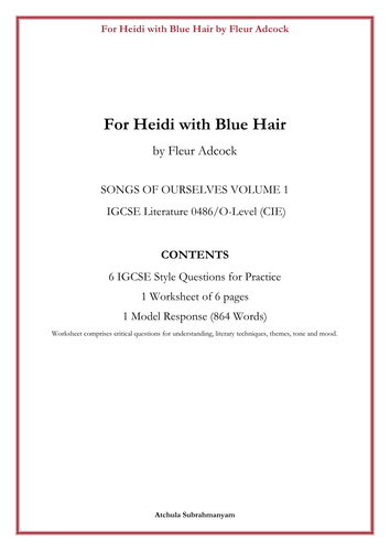 For Heidi with Blue Hair  by Fleur Adcock_6 IGCSE Style Questions_1 Model Response_1 Worksheet