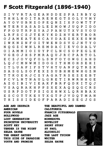 F Scott Fitzgerald Word Search