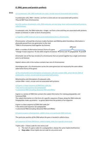 AQA Biology DNA, Genes & Protein Synthesis