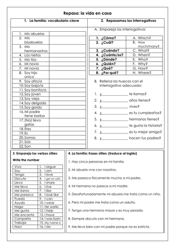 Spanish GCSE Mi Familia: Family & Life at Home Resource Booklet