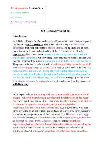 Frost and Heaney 'Self Discovery' Colour Coded Paragraphs