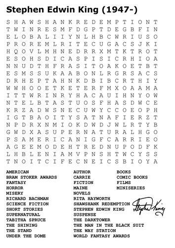 Stephen Edwin King Word Search