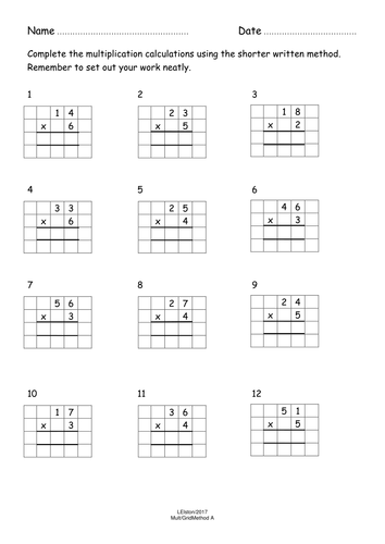 Four differentiated multiplication calculations (shorter written method)