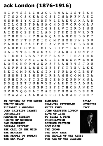 Jack London (1876-1916) Word Search