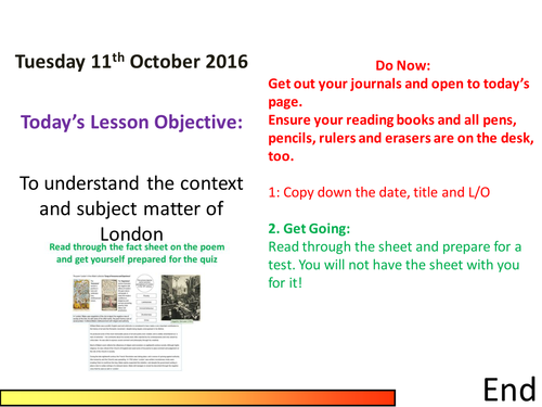 William Blake's London - Full Lesson PPt. for AQA Literature new specification